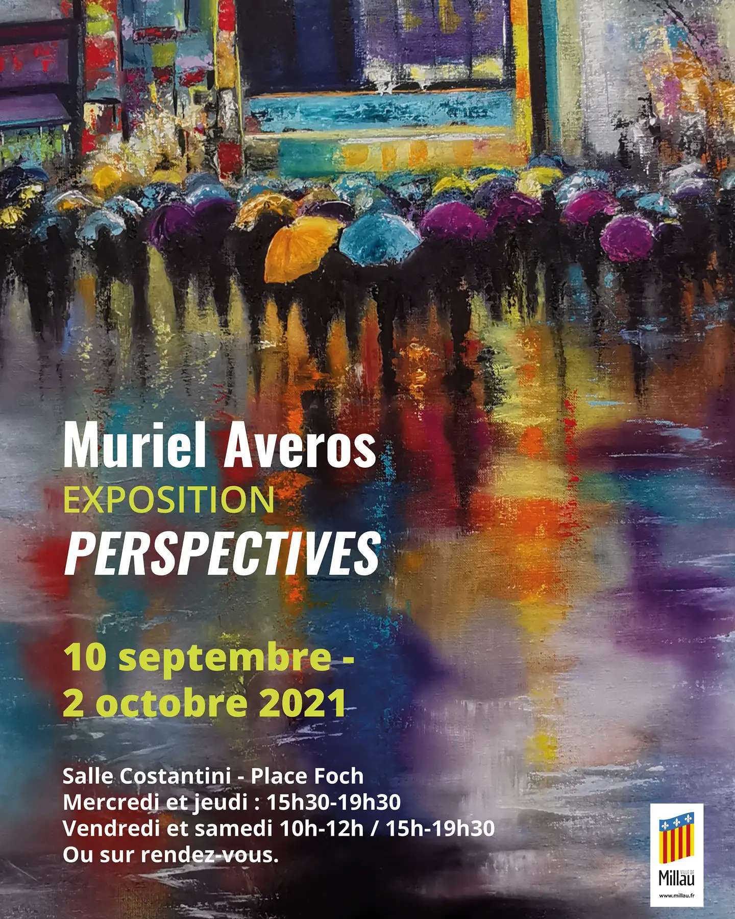 Affiche exposition Muriel Averos Perspectives Salle Costantini Millau 2021