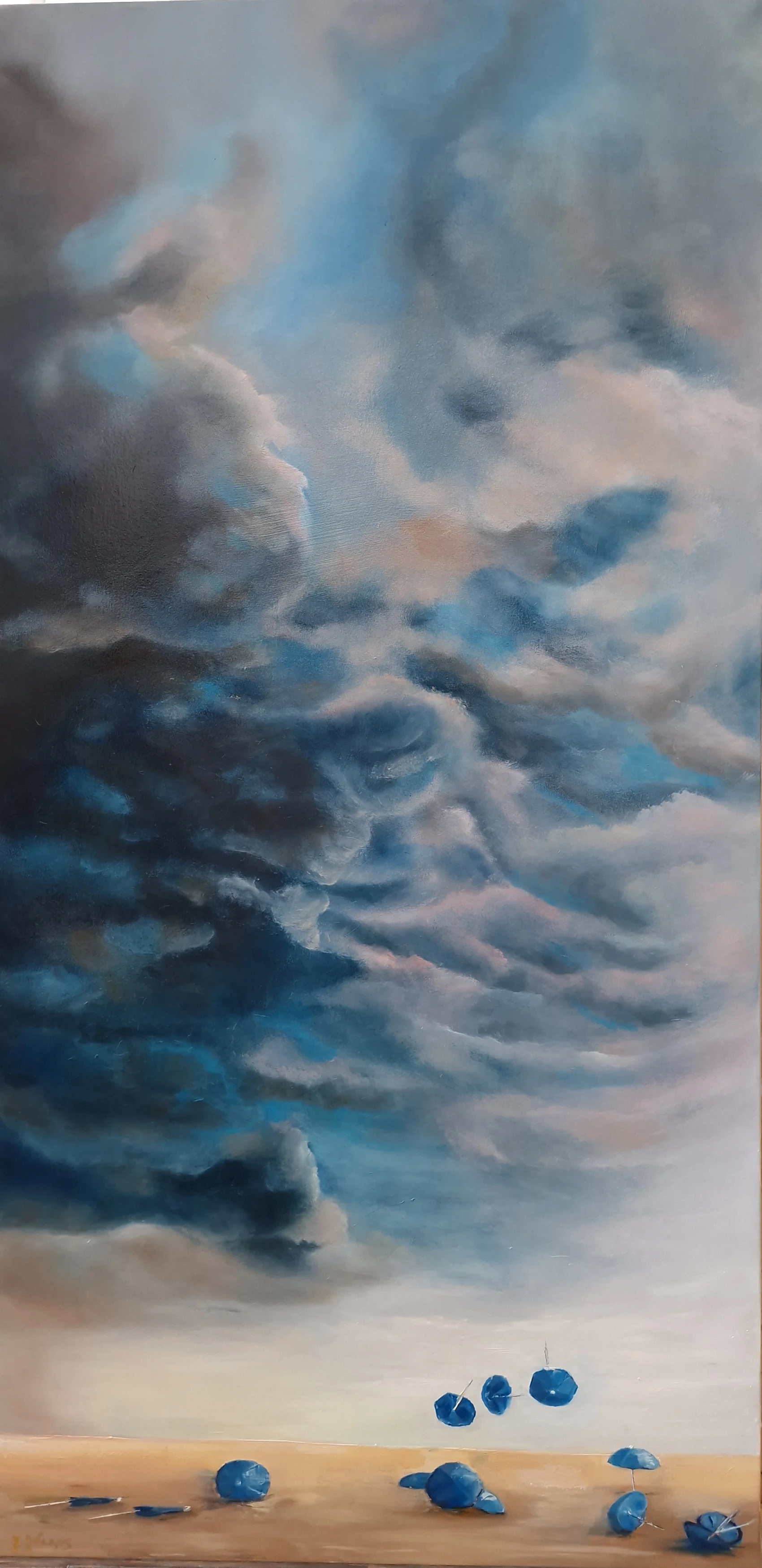 Peinture — Flying umbrellas