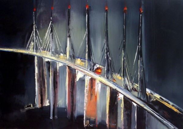 Viaduc de Millau, peinture à l'huile, Muriel Averos