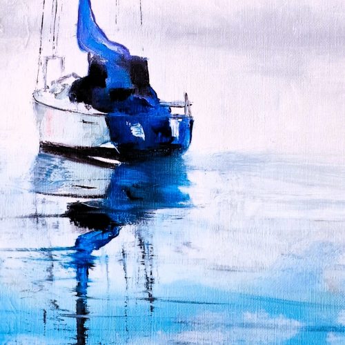 À l'ancre du silence 80x40 huile 2025, Muriel Averos