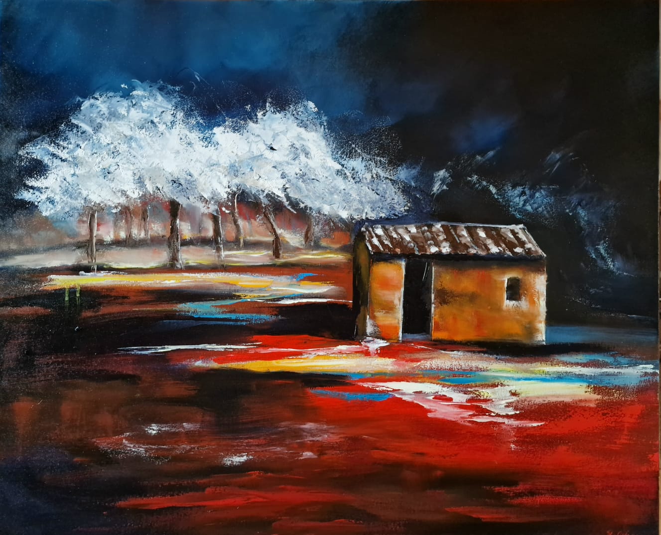 Tableau à l'huile de Muriel Averos 2025 CABANON 73x60cm